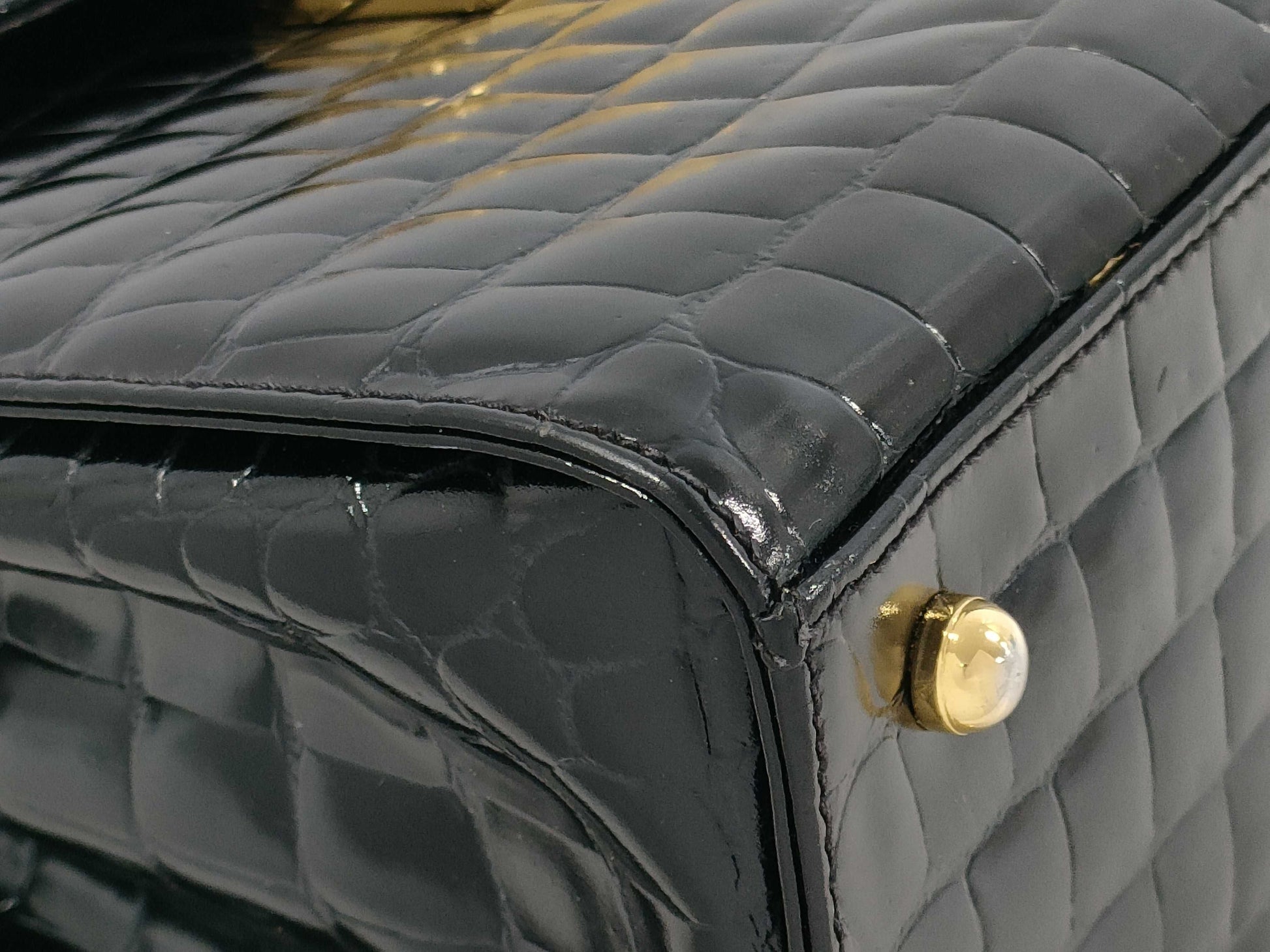 Tiffany & Co. TIFFANY & Co. Tiffany handbag, black leather, crocodile embossed, gold hardware, top handle, flap closure, women's B handbag