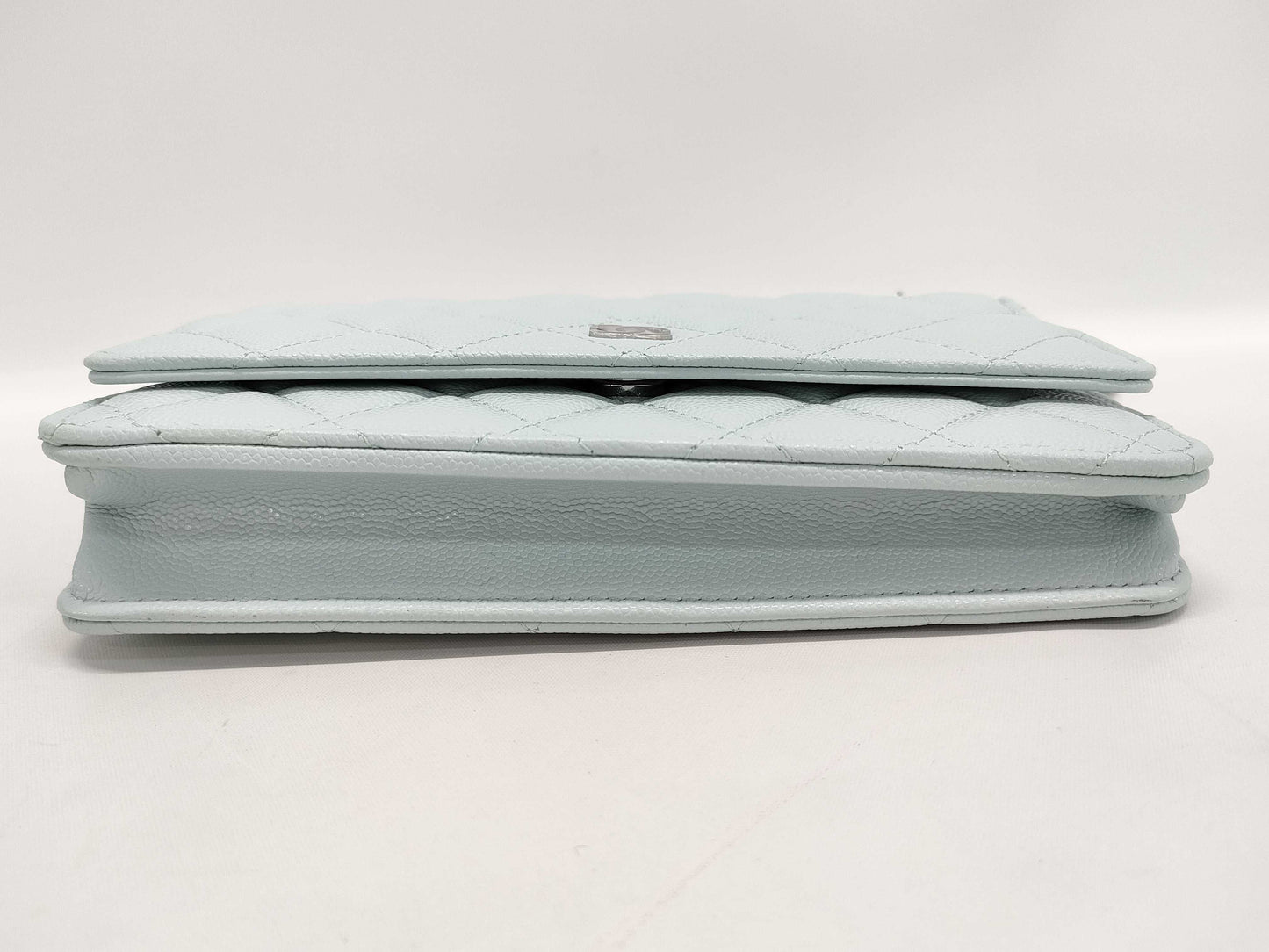 CHANEL Classic Chain Wallet Matelasse Caviar Leather Light Blue with Silver Hardware AP0250 Shoulder Bag