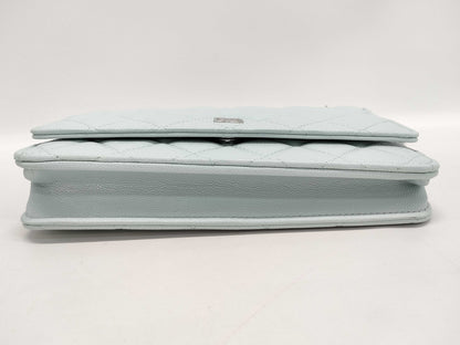 CHANEL Classic Chain Wallet Matelasse Caviar Leather Light Blue with Silver Hardware AP0250 Shoulder Bag