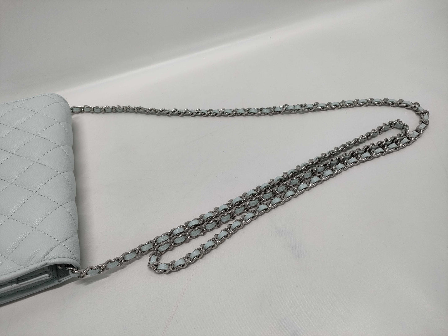 CHANEL Classic Chain Wallet Matelasse Caviar Leather Light Blue with Silver Hardware AP0250 Shoulder Bag