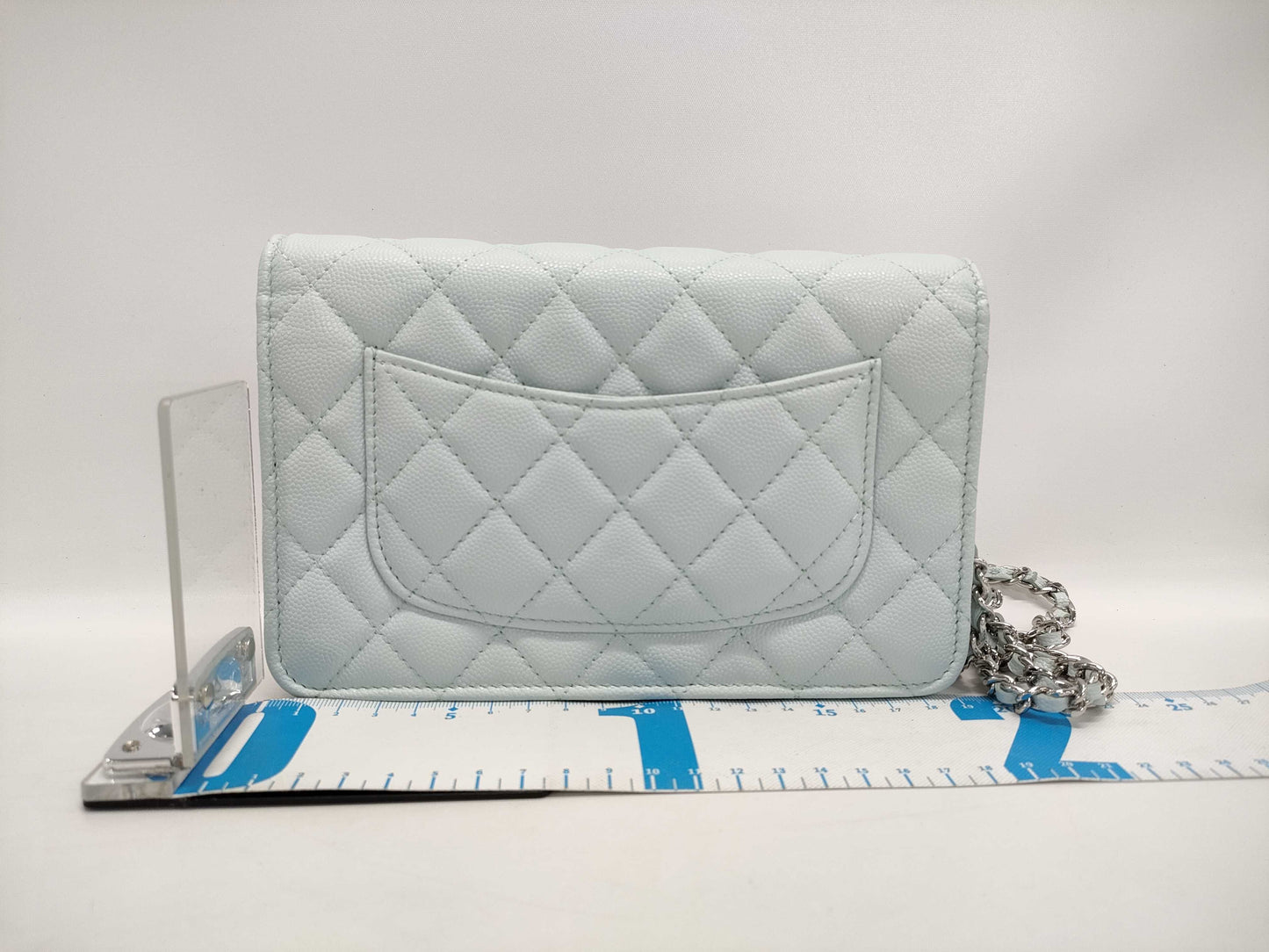 CHANEL Classic Chain Wallet Matelasse Caviar Leather Light Blue with Silver Hardware AP0250 Shoulder Bag