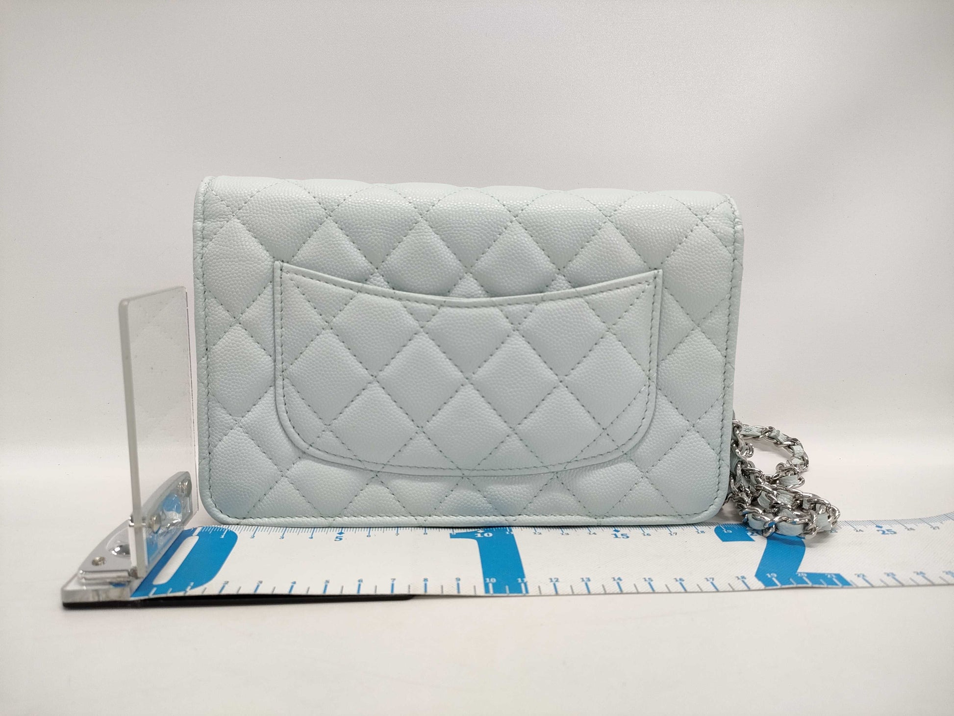 CHANEL Classic Chain Wallet Matelasse Caviar Leather Light Blue with Silver Hardware AP0250 Shoulder Bag