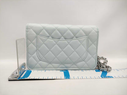 CHANEL Classic Chain Wallet Matelasse Caviar Leather Light Blue with Silver Hardware AP0250 Shoulder Bag