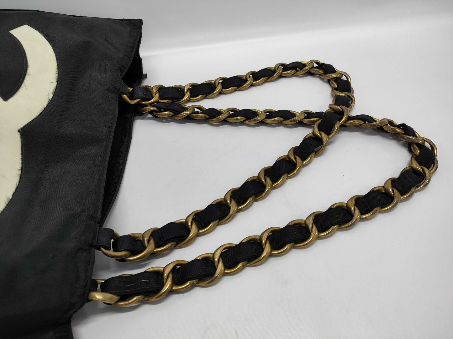 CHANEL Chain Tote Bag with Large Coco Mark, Nylon, Black and White, GD Hardware, No. 2 Tote Bag