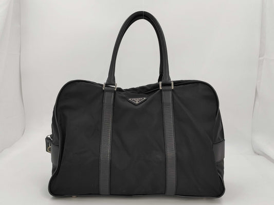 PRADA Prada Nylon Saffiano Leather Business Bag, Boston Bag, Tote Bag, Handbag with Triangle Logo, Shoulder Bag, Large Capacity, White Tag Included, Black