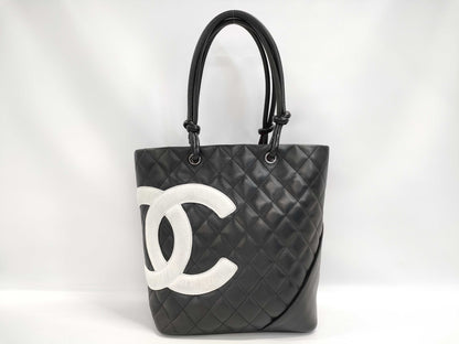CHANEL Cambon Line Handbag, Lambskin, with Coco Mark, Black and White, with Seal