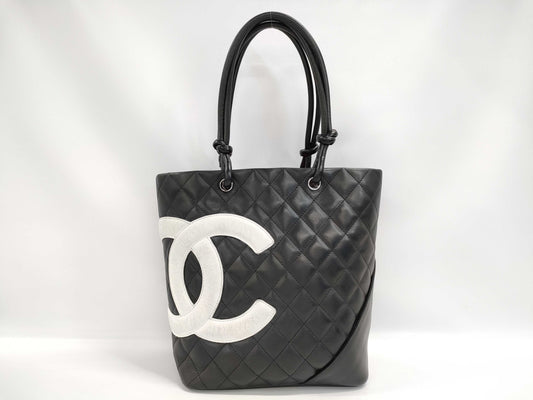 CHANEL Cambon Line Handbag, Lambskin, with Coco Mark, Black and White, with Seal