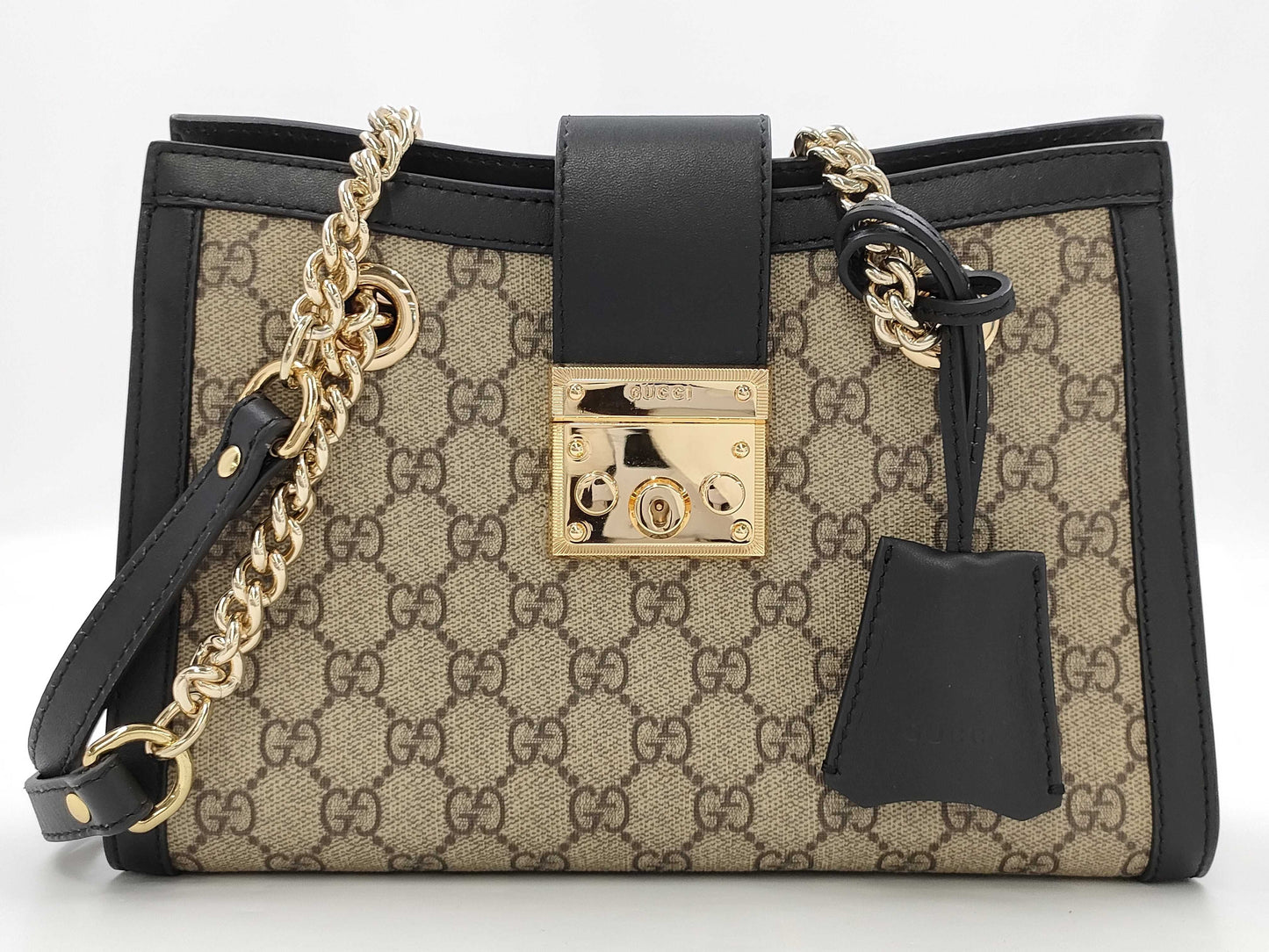 GUCCI GG Supreme Chain Shoulder Bag with Locking Hardware