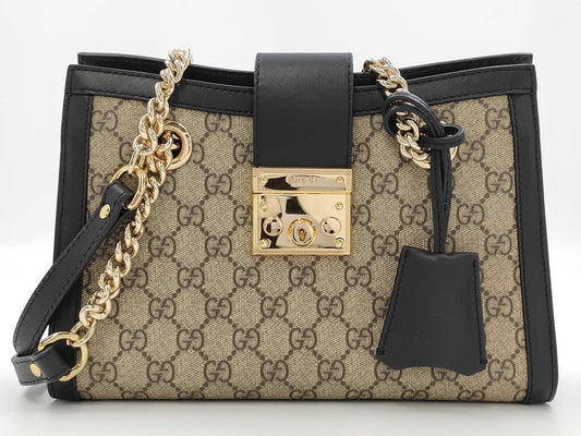 GUCCI GG Supreme Chain Shoulder Bag with Locking Hardware