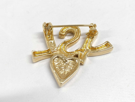 Yves Saint Laurent YSL Gold-Colored Rhinestone Heart Brooch