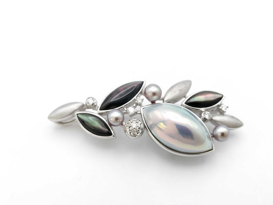 TASAKI Pearl and Shell D0.15ct K18WG 12.1g Brooch 