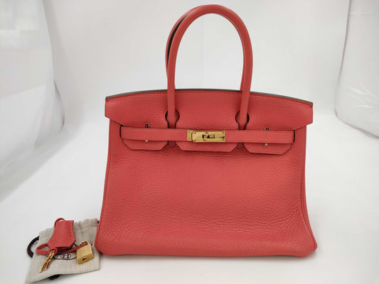 HERMES Birkin 30 Taurillon Geranium R Stamped Handbag
