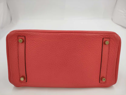 HERMES Birkin 30 Taurillon Geranium R Stamped Handbag