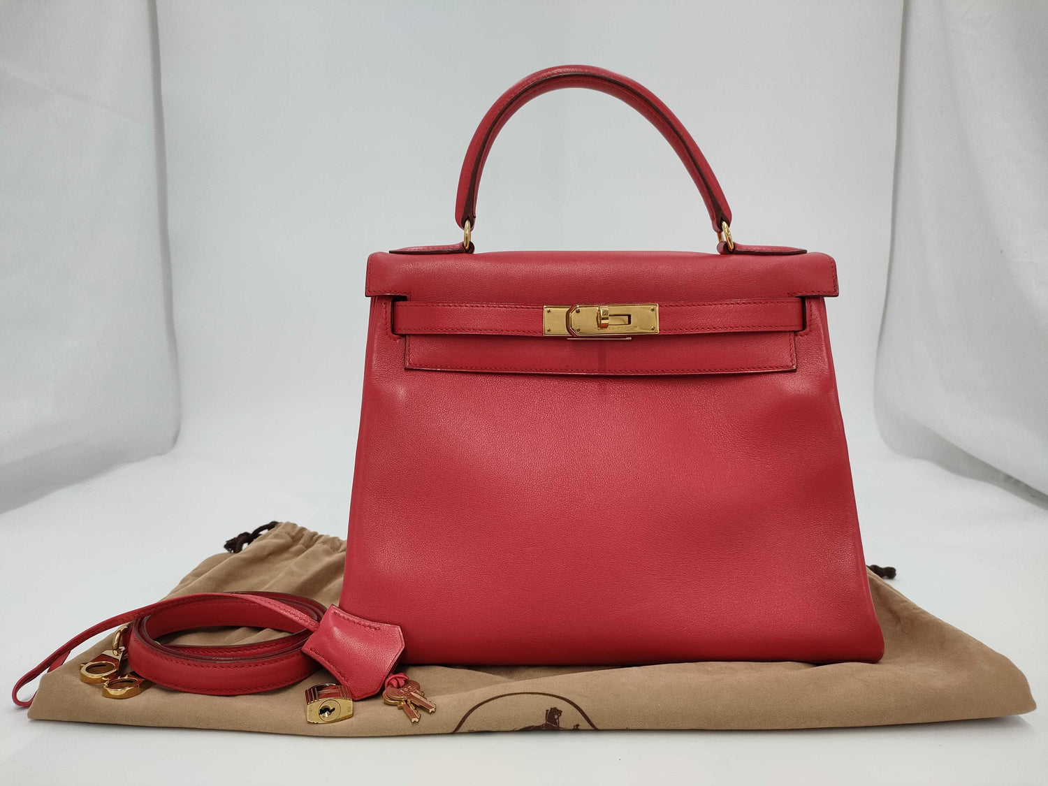 HERMES Kelly Kelly 28 Shoulder Bag, Inner Stitching, Red, 〇Y Stamp