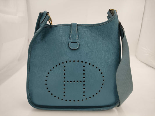 HERMES Evelyn Evelyn Taurillon Blue Jean F Stamped Shoulder Bag