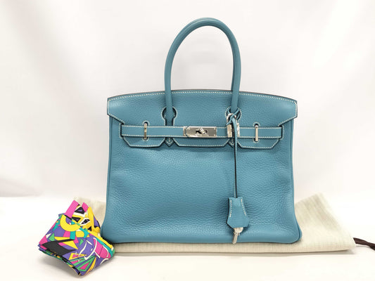 HERMES HERMES Birkin 30 Blue □I Cadena Crochet Handbag