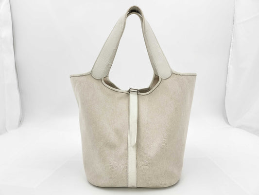 HERMES Picotin GM Handbag in Toile H with Silver Hardware