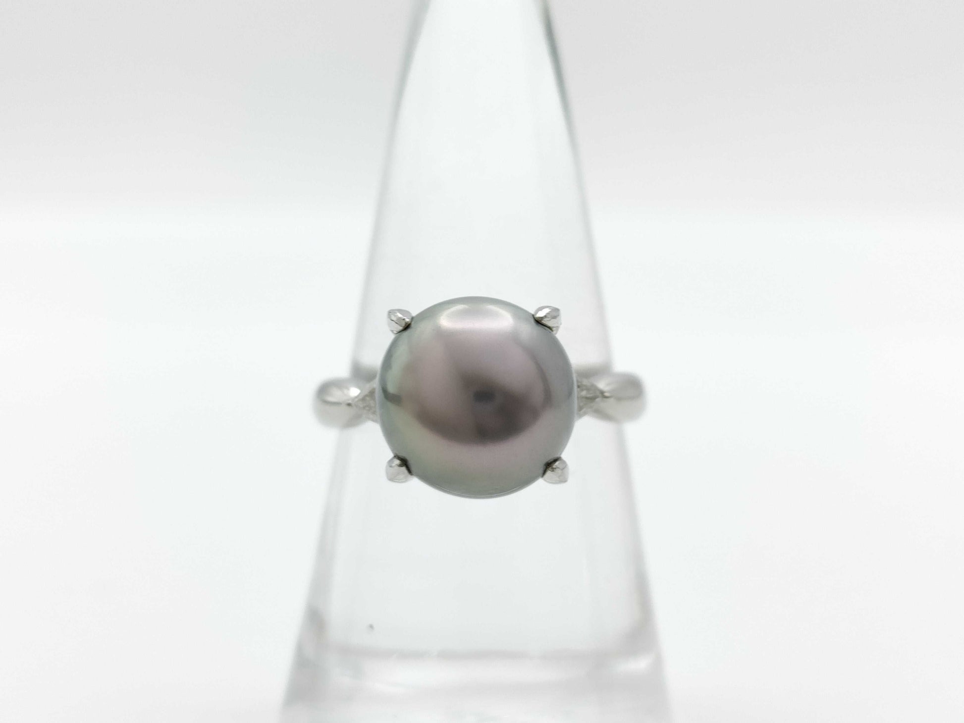 Black South Sea Pearl Ring, Approx. 11.2mm Diameter, PT900 Diamond, 8.0g 