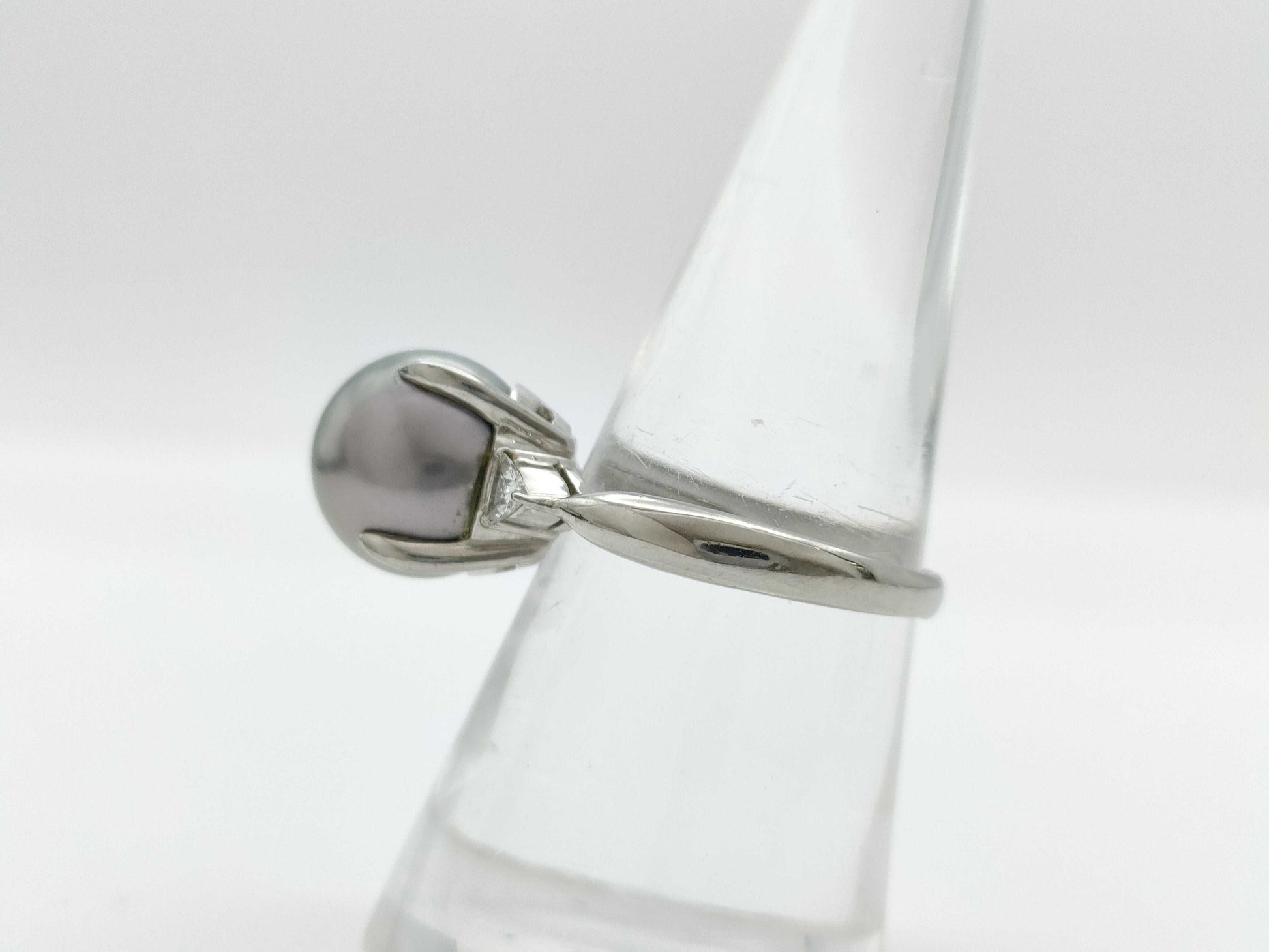 Black South Sea Pearl Ring, Approx. 11.2mm Diameter, PT900 Diamond, 8.0g 