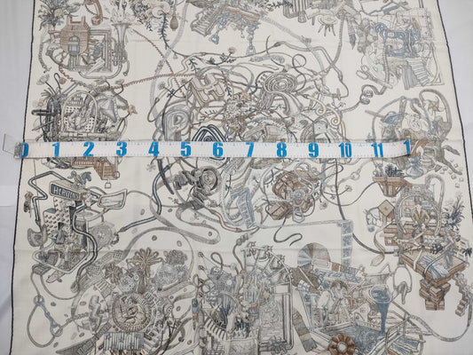 HERMES Carre Jean Cashmere Silk Large Shawl with Hermes World Illustrations and Other Accessories