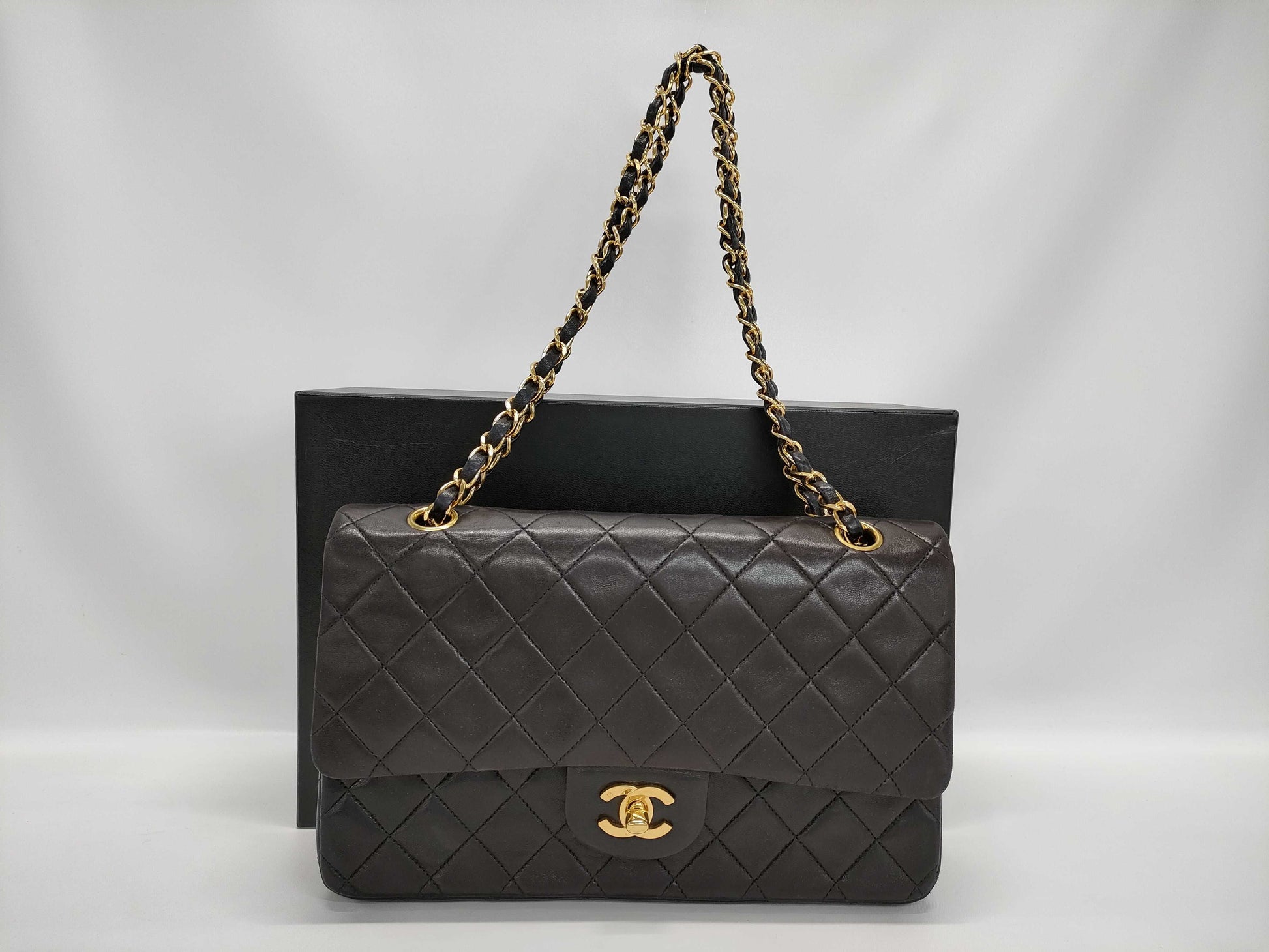 CHANEL Double Flap Matelasse Black Shoulder Bag