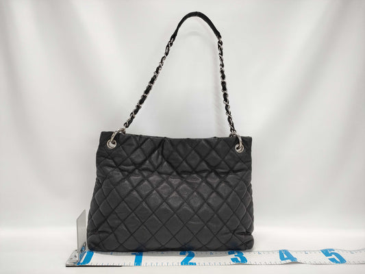 CHANEL Matelasse Tote Bag, Black with Silver Hardware, Caviar Leather, Size 19