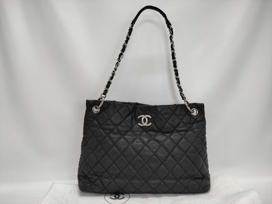 CHANEL Matelasse Tote Bag, Black with Silver Hardware, Caviar Leather, Size 19