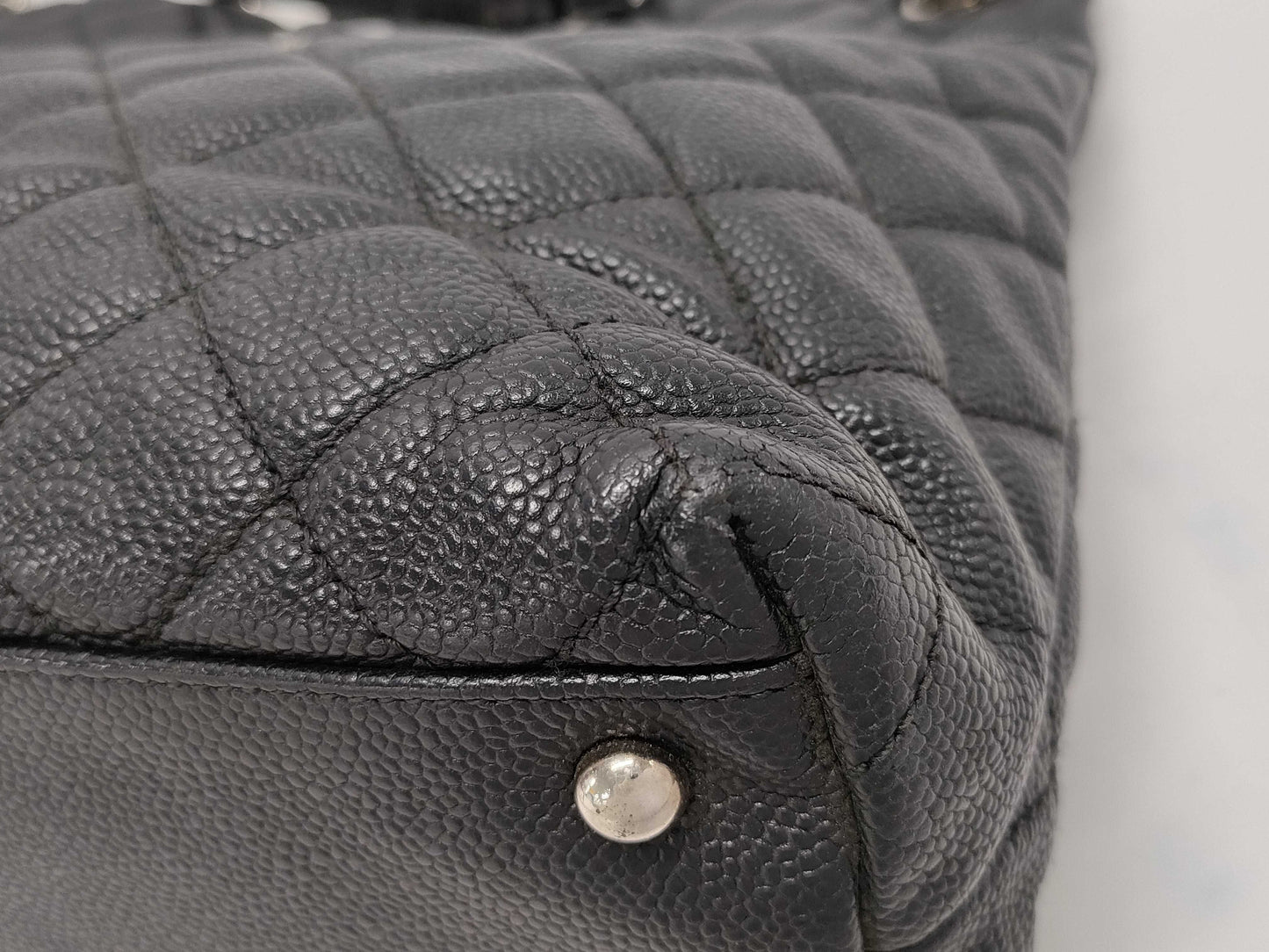 CHANEL Matelasse Tote Bag, Black with Silver Hardware, Caviar Leather, Size 19