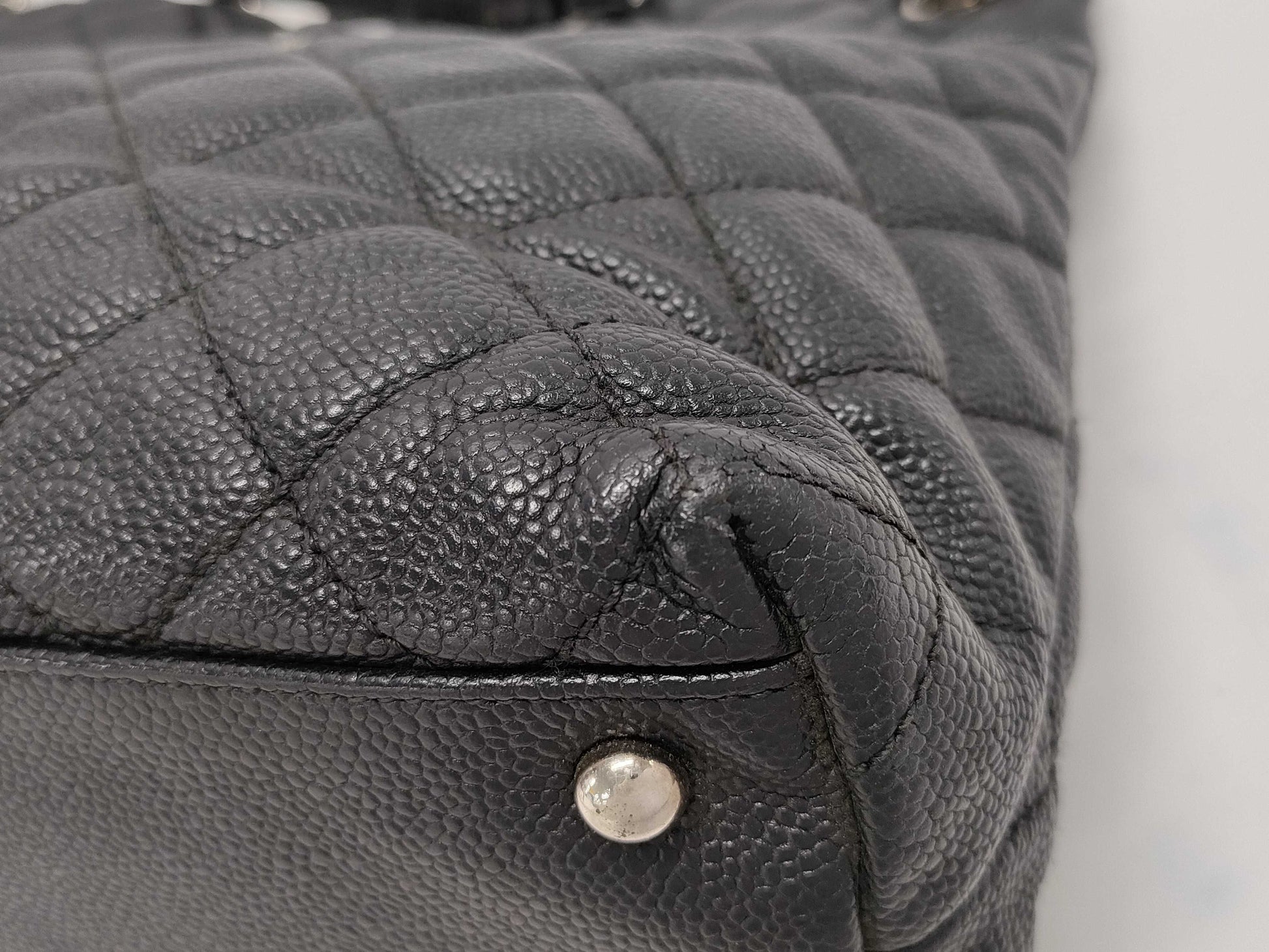 CHANEL Matelasse Tote Bag, Black with Silver Hardware, Caviar Leather, Size 19