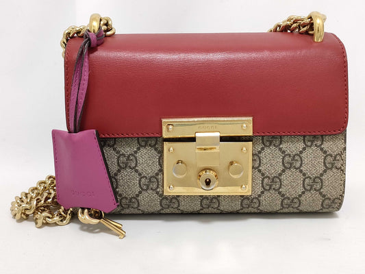 GUCCI GG Supreme Chain Shoulder Bag 409487 Red Beige Shoulder Bag