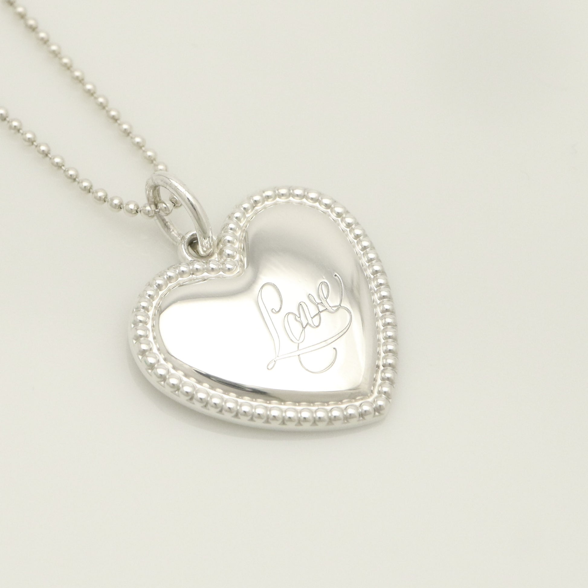 Tiffany & Co. LOVE Heart Bead Edge Necklace Pendant, 925 Sterling Silver, 7.48g