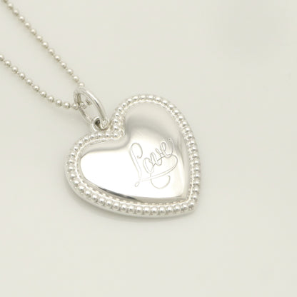 Tiffany & Co. LOVE Heart Bead Edge Necklace Pendant, 925 Sterling Silver, 7.48g