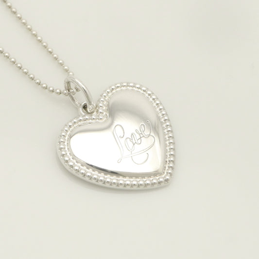 Tiffany & Co. LOVE Heart Bead Edge Necklace Pendant, 925 Sterling Silver, 7.48g