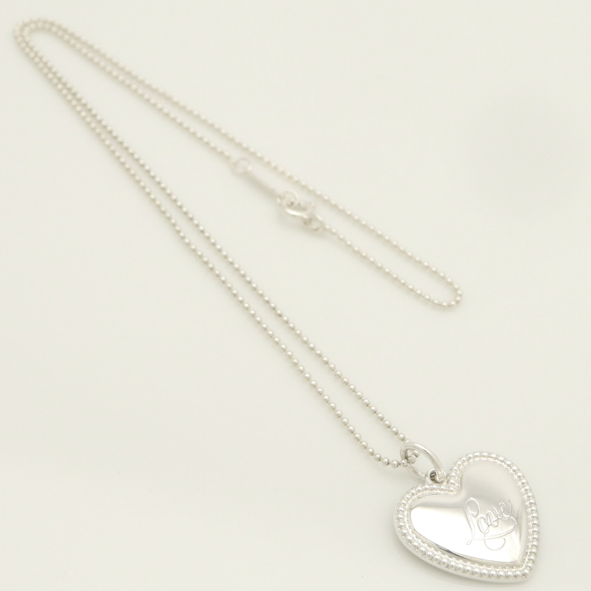 Tiffany & Co. LOVE Heart Bead Edge Necklace Pendant, 925 Sterling Silver, 7.48g