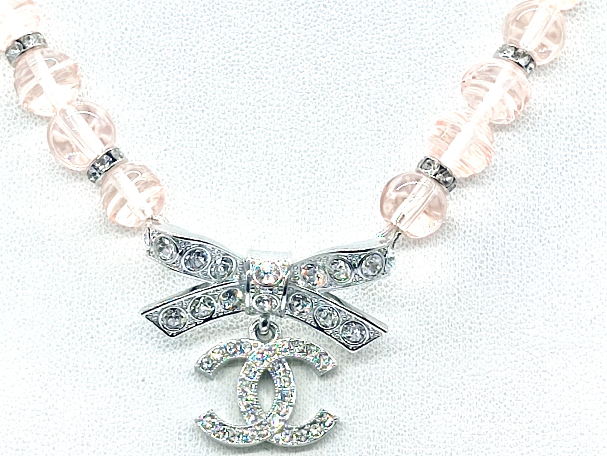 CHANEL Coco Mark Heart Rhinestone Pink Stone Necklace B23S Necklace