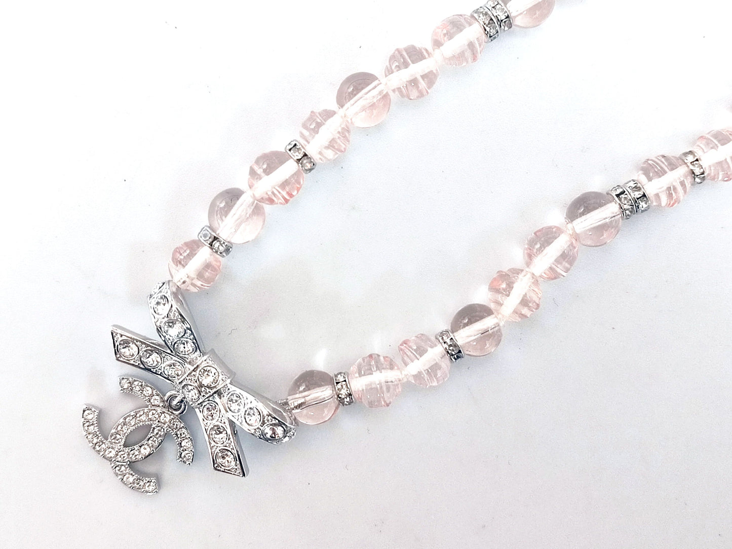 CHANEL Coco Mark Heart Rhinestone Pink Stone Necklace B23S Necklace