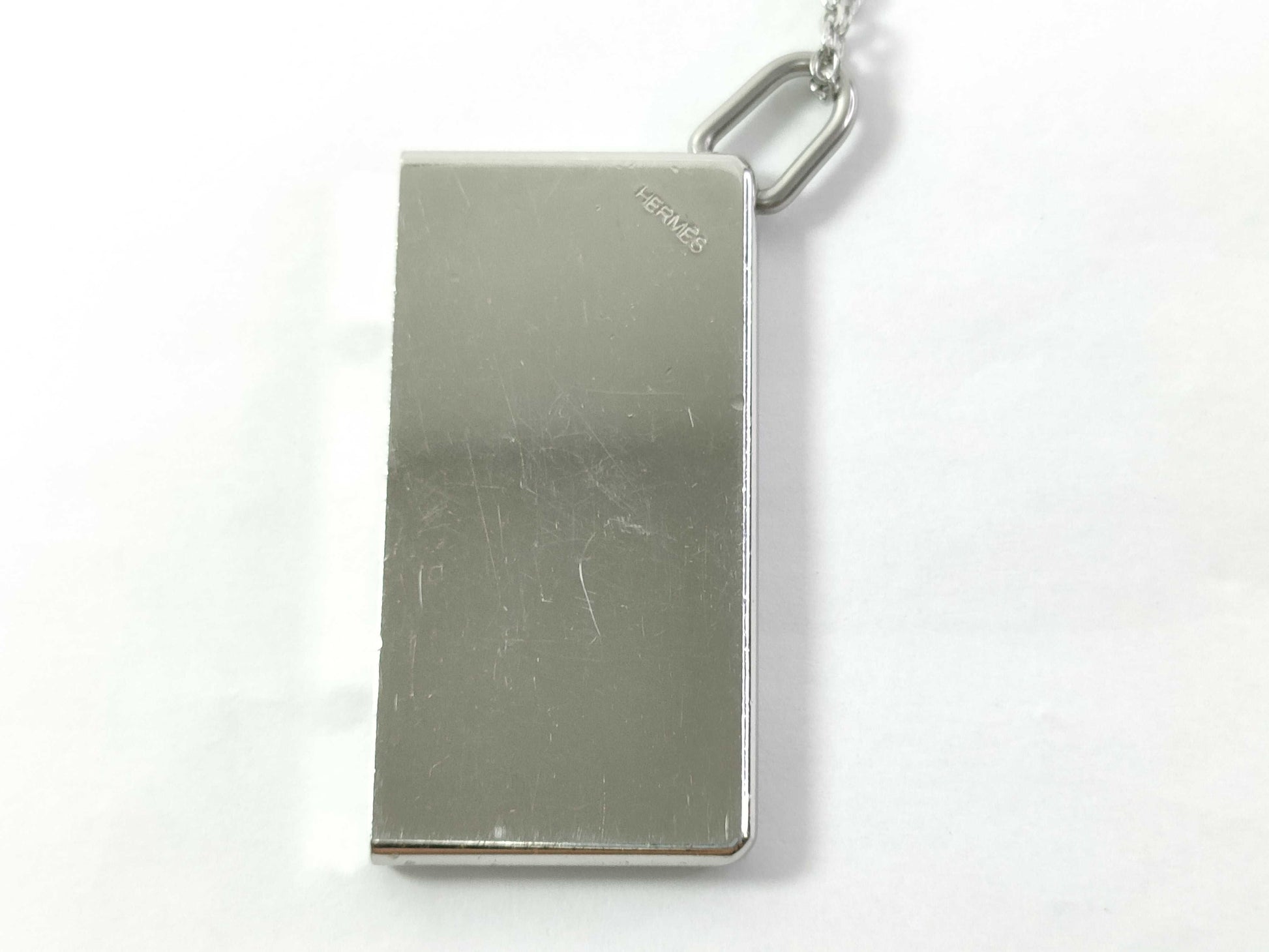 HERMES Amour Silver Plate Necklace with Non-Original Chain