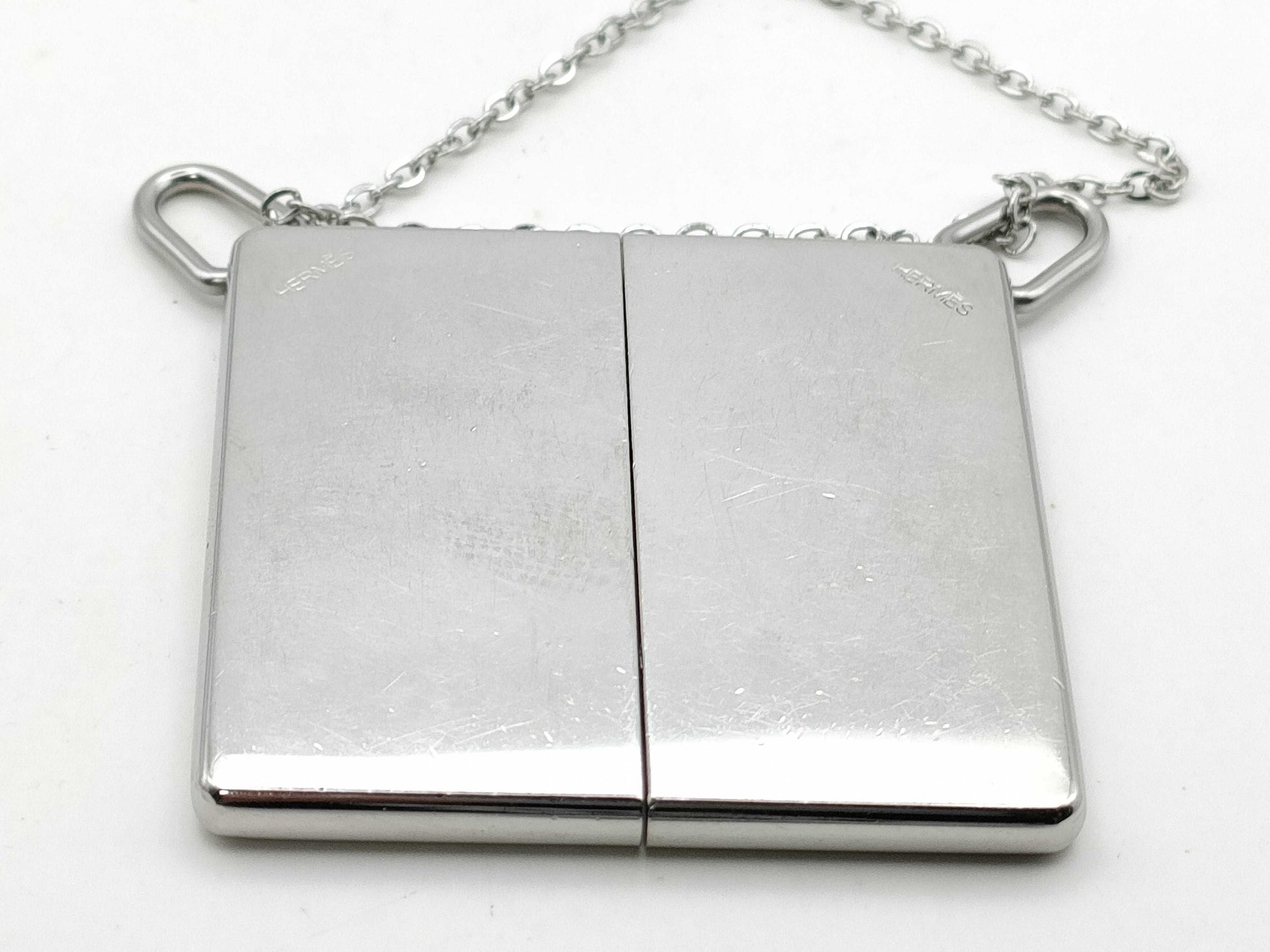 HERMES 1+1=1 Silver Plate Necklace with Non-Original Chain