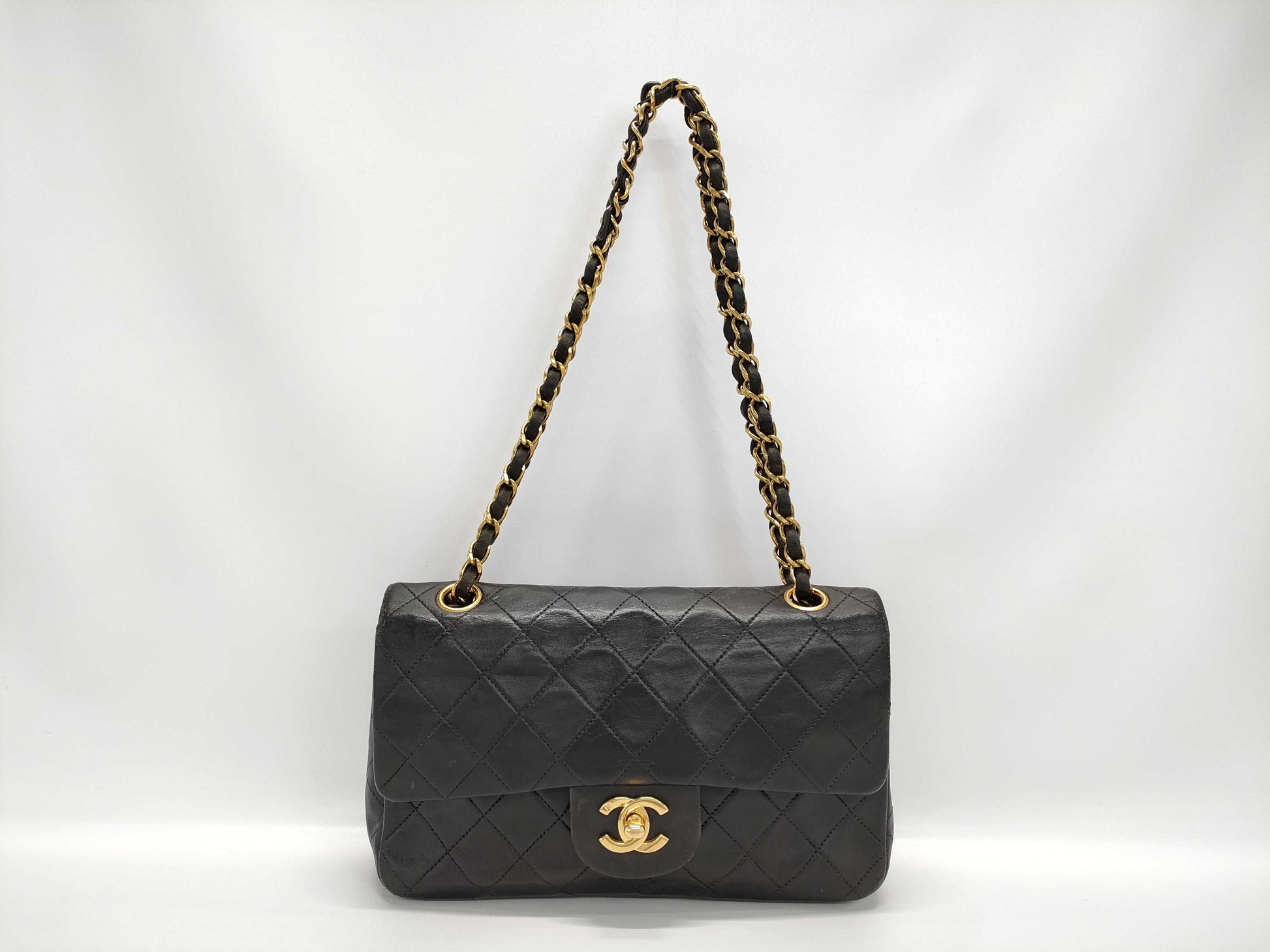 CHANEL Matelasse 25 Lambskin Double Flap Double Chain Bag in Beige with Gold Hardware, A01112 Shoulder Bag