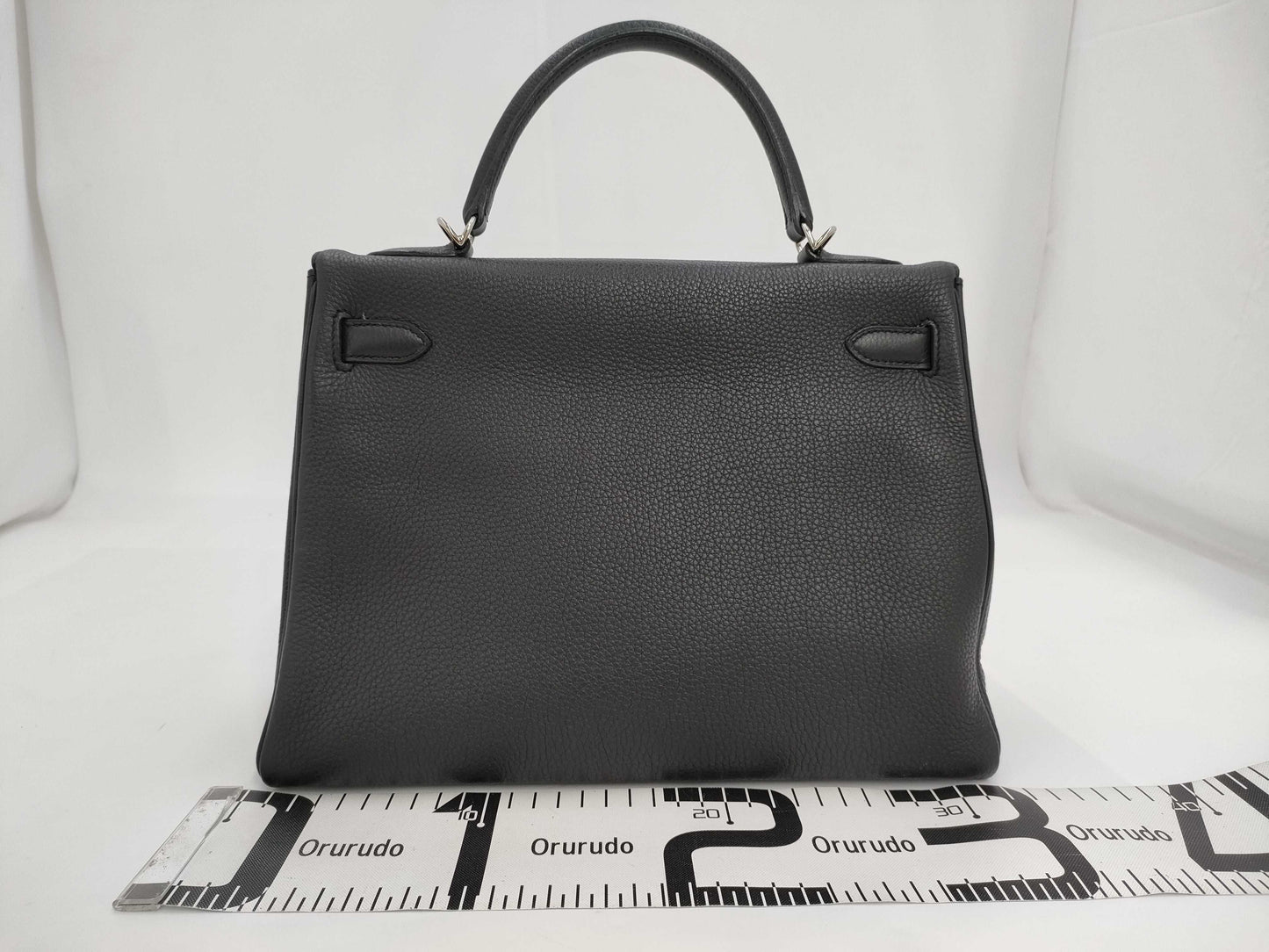 HERMES Kelly 32 A Stamped Togo Noir Silver Hardware Handbag