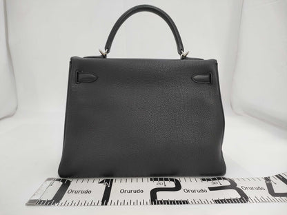 HERMES Kelly 32 A Stamped Togo Noir Silver Hardware Handbag