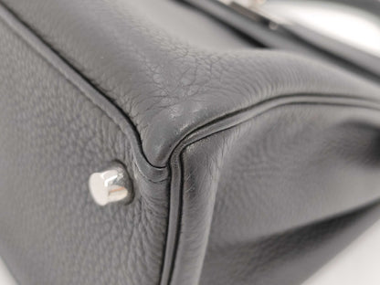 HERMES Kelly 32 A Stamped Togo Noir Silver Hardware Handbag