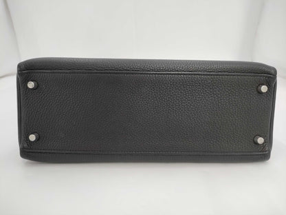 HERMES Kelly 32 A Stamped Togo Noir Silver Hardware Handbag