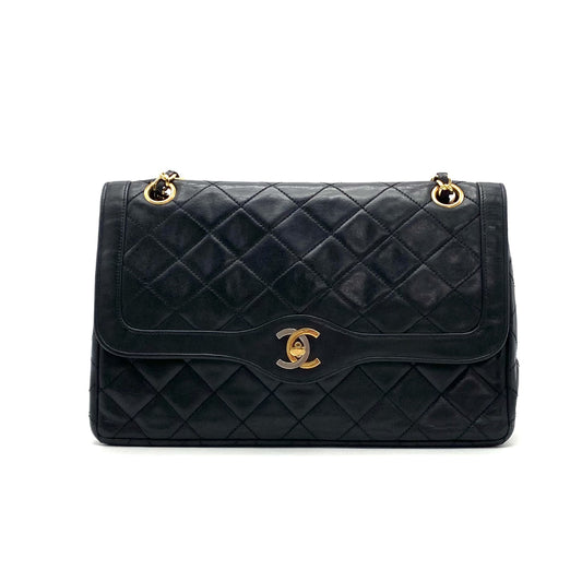 CHANEL CHANEL Paris Matelasse Turnlock Coco Mark Double Flap Lambskin Chain Shoulder Handbag