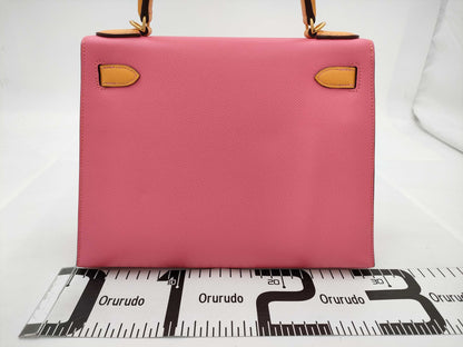 HERMES Kelly 28 Serie Personal Order Epsom Leather Rose Azalee Jaune D'or with Matte Gold Hardware and C Stamp