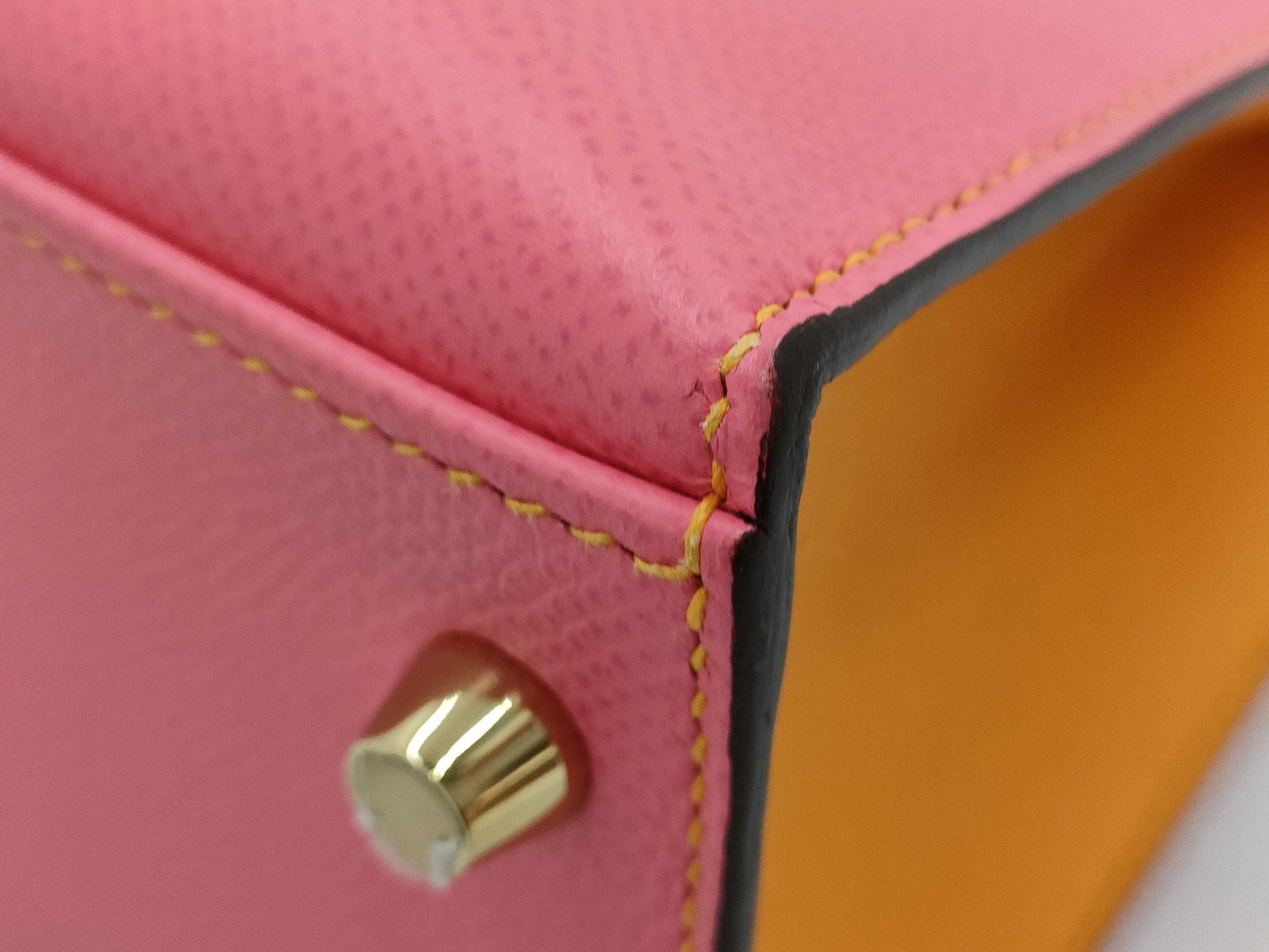 HERMES Kelly 28 Serie Personal Order Epsom Leather Rose Azalee Jaune D'or with Matte Gold Hardware and C Stamp