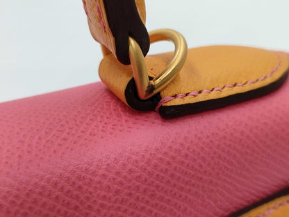 HERMES Kelly 28 Serie Personal Order Epsom Leather Rose Azalee Jaune D'or with Matte Gold Hardware and C Stamp