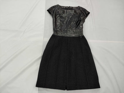 CHANEL Docking Dress, Leather, Tweed, Black, Mixed Material, Coco Mark, Size 38, Dress