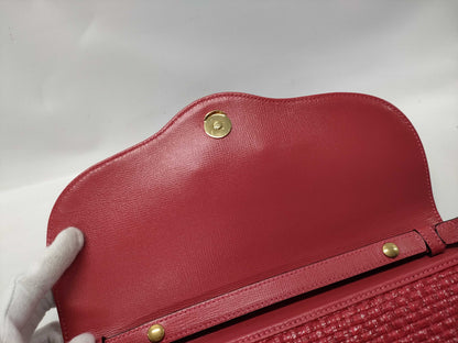 GUCCI Horsebit Straw Leather Red 655667 Chain Shoulder Bag