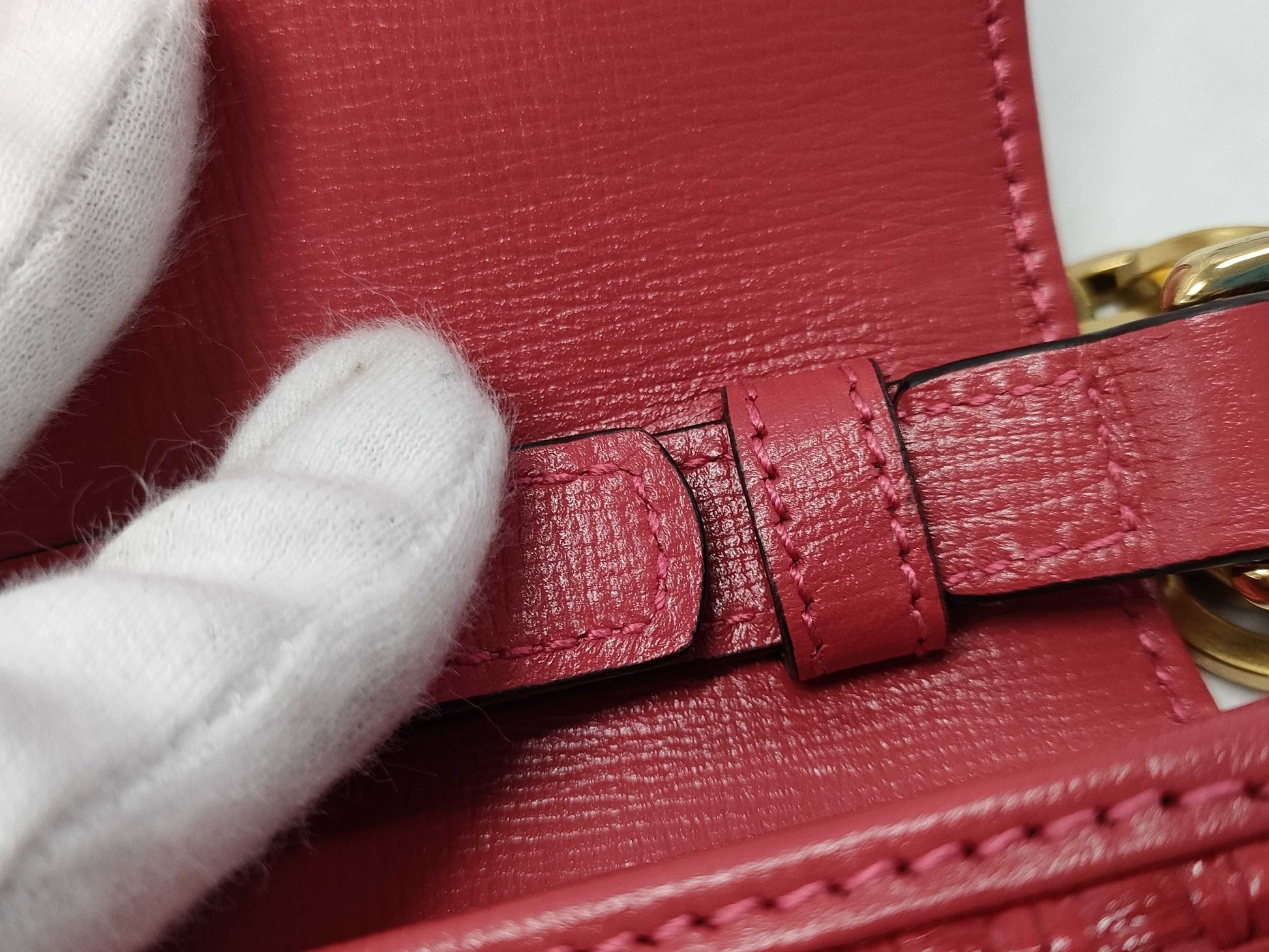 GUCCI Horsebit Straw Leather Red 655667 Chain Shoulder Bag